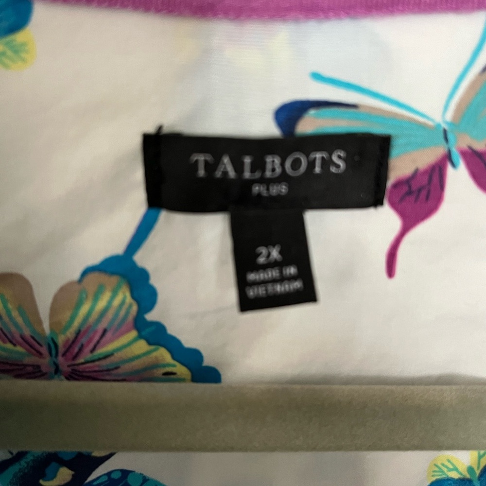 Talbots Cotton Butterfly Print Button Down - Picture 3 of 5